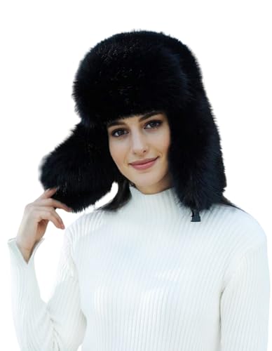Lina & Lily Damen Winter Trappermütze Kunstpelz mit Ohrenklappen (Schwarz) von Lina & Lily
