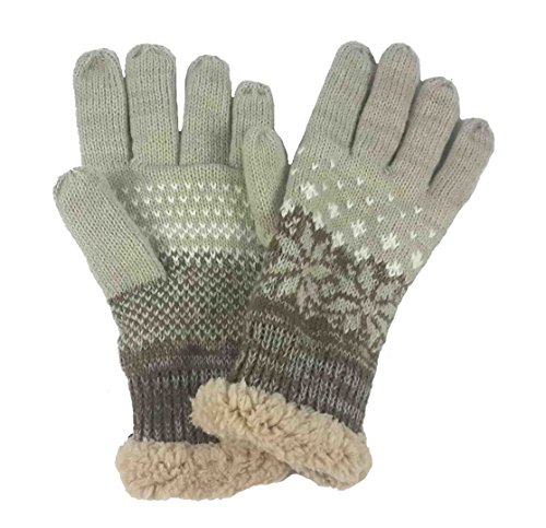 Lina & Lily Damen Winter Gestrickte Handschuhe mit Schneeflocken-Motiv (Beige) von Lina & Lily