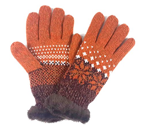 Lina & Lily Damen Winter Gestrickte Handschuhe mit Schneeflocken-Motiv (Orange) von Lina & Lily
