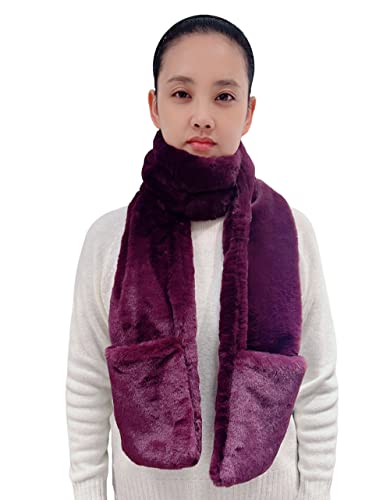 Lina & Lily Damen Winter Kunstpelz Schal mit Taschen (Dunkelviolett) von Lina & Lily