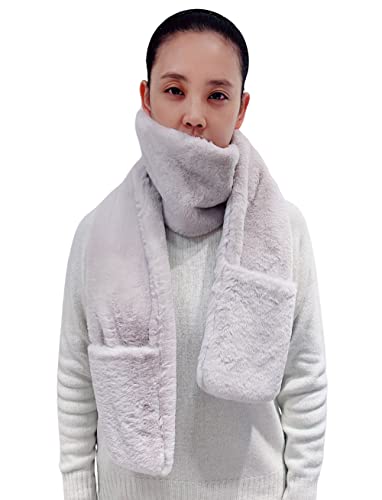 Lina & Lily Damen Winter Kunstpelz Schal mit Taschen (Hellgrau) von Lina & Lily