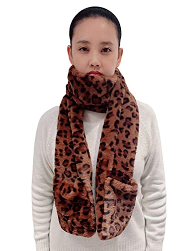 Lina & Lily Damen Winter Kunstpelz Schal mit Taschen (Leopard Braun) von Lina & Lily