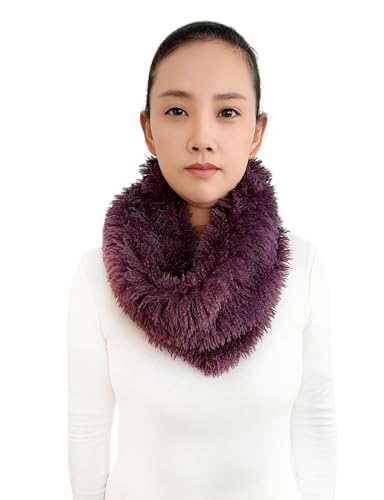Lina & Lily Damen Winter Loop Schal Halswärmer aus Pudel-Kunstfell Lange Lockige (Dunkelviolett) von Lina & Lily