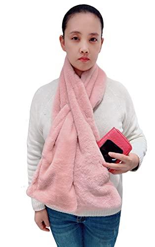 Lina & Lily Damen Winter Pull-Through Kunstpelz Schal mit versteckter Reißverschlusstasche (Hellrosa) von Lina & Lily