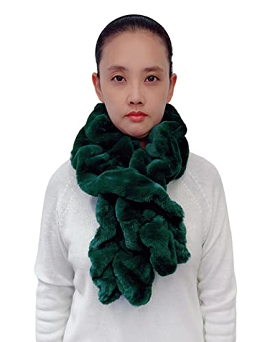 Lina & Lily Damen Winter Schal Halswärmer mit Rüschen aus Kunstpelz Fell (Dunkelgrün) von Lina & Lily