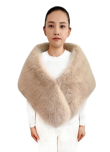 Lina & Lily Damen Winter Stola Schal aus Kunstfell Hochzeit Braut (Beige) von Lina & Lily