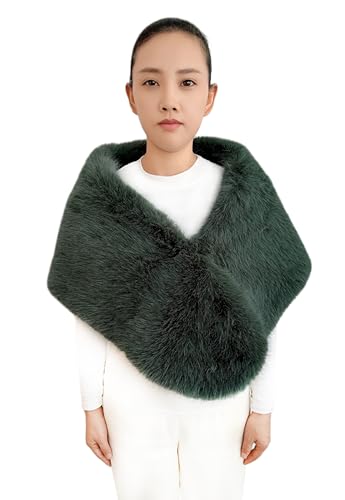 Lina & Lily Damen Winter Stola Schal aus Kunstfell Hochzeit Braut (Dunkelgrün) von Lina & Lily