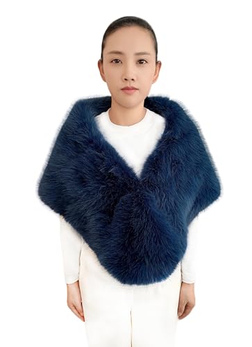 Lina & Lily Damen Winter Stola Schal aus Kunstfell Hochzeit Braut (Nachtblau) von Lina & Lily