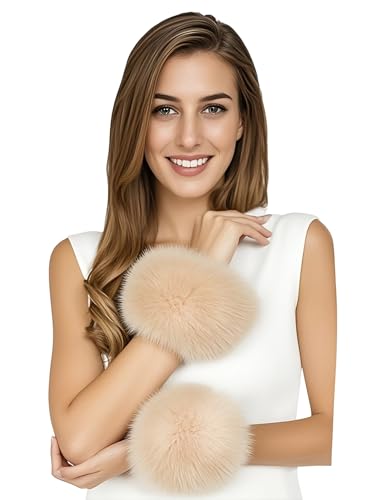 Lina & Lily Damen Winter Armstulpen Manschetten Pulswärmer Kunstfell (Beige) von Lina & Lily