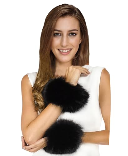 Lina & Lily Damen Winter Armstulpen Manschetten Pulswärmer Kunstfell (Schwarz) von Lina & Lily