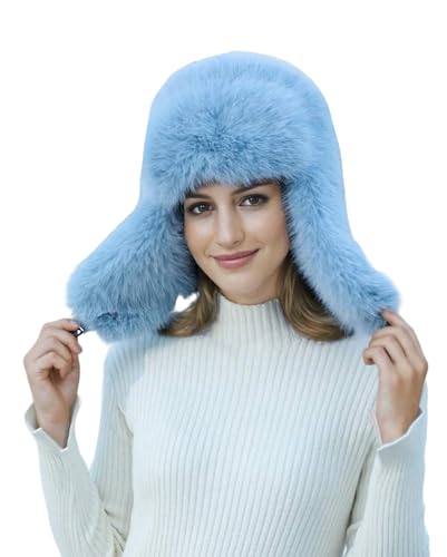 Lina & Lily Damen Winter Trappermütze Kunstpelz mit Ohrenklappen (Himmelblau) von Lina & Lily