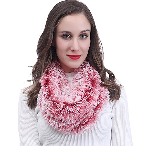 Lina & Lily Fell Faux Fur Damen Loop Winter Schal Schlauchschal (Weiße/Rot) von Lina & Lily