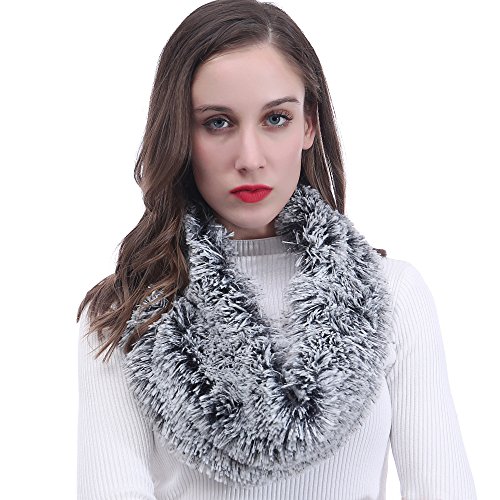 Lina & Lily Fell Faux Fur Damen Loop Winter Schal Schlauchschal (White/Grau) von Lina & Lily