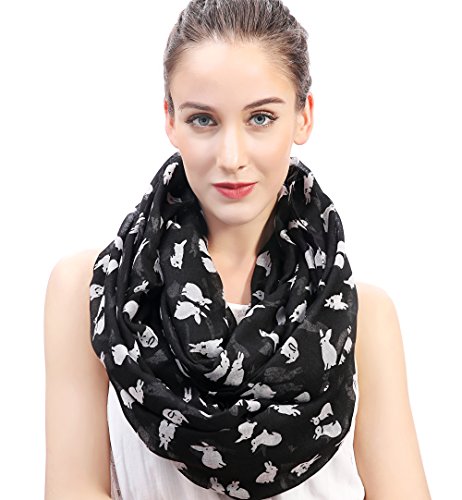 Lina & Lily Hase Kaninchen Design Damen Loop Schal Schlauchschal (Schwarz/Weiße) von Lina & Lily
