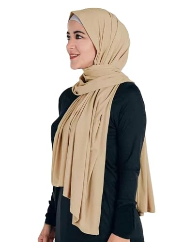 Maxi Hijab Jersey Premium, Kopftuch Schal Turban für Muslimische Frauen (Beige) von Lina & Lily