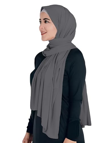 Maxi Hijab Jersey Premium, Kopftuch Schal Turban für Muslimische Frauen (Dunkelgrau) von Lina & Lily