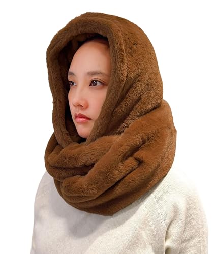 Lina & Lily Kapuzenschal Damen Winter Loop Schal aus Kunstfell (Braun) von Lina & Lily
