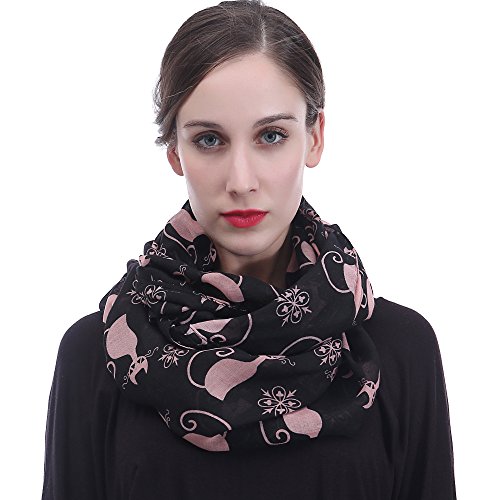 Lina & Lily Damen Loop Schal mit Katzen-Print (Schwarz & Rosa) von Lina & Lily