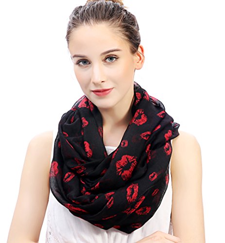 Lina & Lily Lippen Kuss Damen Loop Schlauchschal (Schwarz/Rot) von Lina & Lily