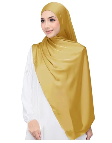 Lina & Lily Luxus-Satin Hijab Kopftuch Schal für Muslimische Frauen Extra Langer (Altgold) von Lina & Lily