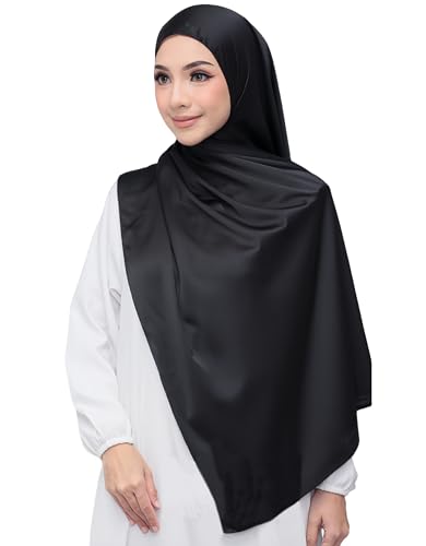 Lina & Lily Luxus-Satin Hijab Kopftuch Schal für Muslimische Frauen Extra Langer (Schwarz) von Lina & Lily