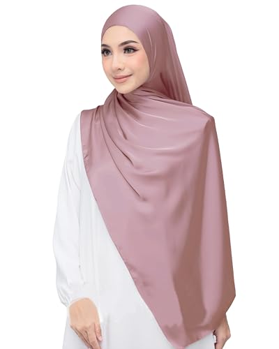 Lina & Lily Luxus-Satin Hijab Kopftuch Schal für Muslimische Frauen Extra Langer (Staubiges Rosa) von Lina & Lily
