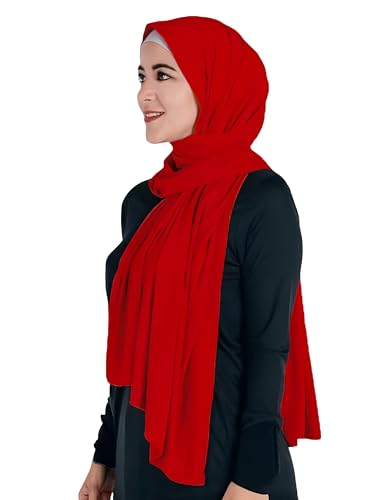 Lina & Lily Maxi Hijab Jersey Premium, Kopftuch Schal Turban für Muslimische Frauen (Rot) von Lina & Lily