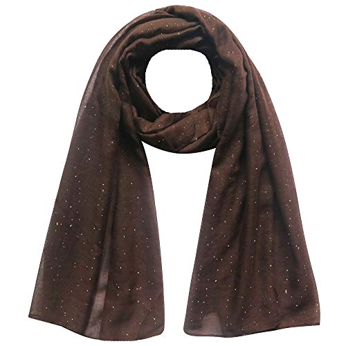 Lina & Lily Mini Schimmer Glitzer Einfarbig Damen Schal Kopf Wrap Hijab, #3 Braun, 180cm x 95cm von Lina & Lily