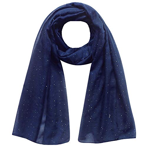 Lina & Lily Mini Shimmer Glitters Einfarbig Damen Schal Kopftuch Hijab, #16 Marineblau, 180cm x 95cm von Lina & Lily