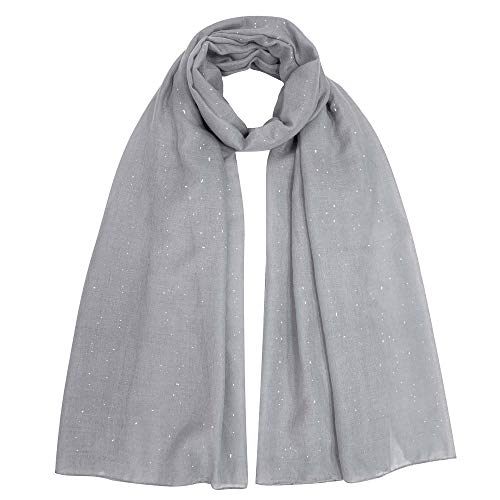 Lina & Lily Mini Schimmer Glitzer Einfarbig Damen Schal Kopf Wrap Hijab, #5 Silber, 180cm x 95cm von Lina & Lily