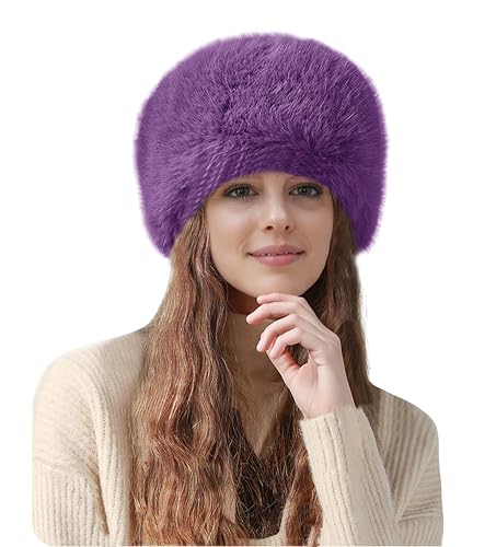 Lina & Lily Mütze Damen Winter aus Kunstfell (Dunkelviolett) von Lina & Lily