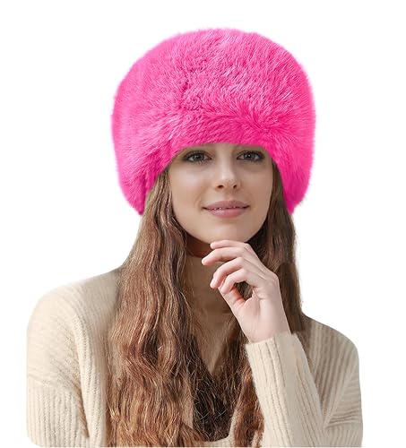 Lina & Lily Mütze Damen Winter aus Kunstfell (Heißes Rosa) von Lina & Lily