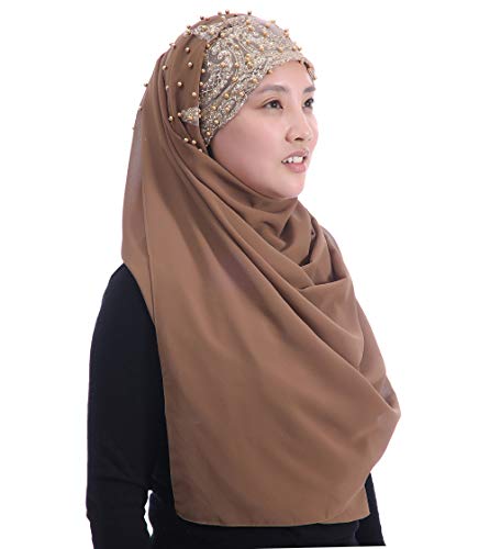 Lina & Lily Muslim Hijab Kopftuch für Damen aus Chiffon Glitzert Perlen (Braun) von Lina & Lily