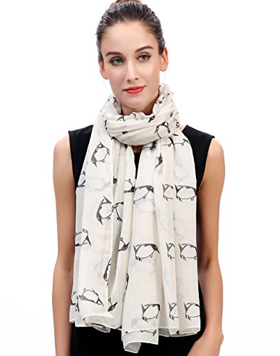 Lina & Lily Damen Schal Tuch mit Pinguine (Creme) von Lina & Lily