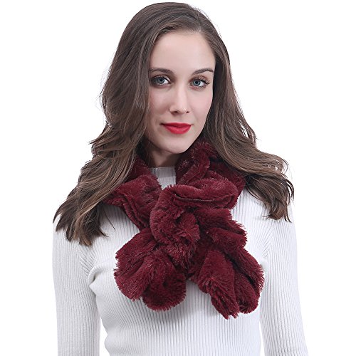 Lina & Lily Plain Ombre Farbe Fell Faux Fur Damen Winter Twist Schal Schlauchschal (Maroon) von Lina & Lily