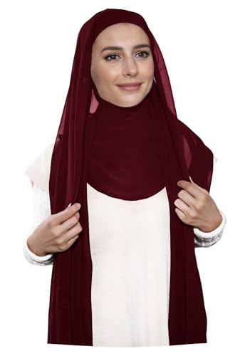 Lina & Lily Premium Chiffon Ninja Instant Hijab Kopftuch mit Jersey Unterkappe (Dunkelrot) von Lina & Lily