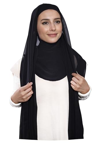 Lina & Lily Premium Chiffon Ninja Instant Hijab Kopftuch mit Jersey Unterkappe (Schwarz) von Lina & Lily