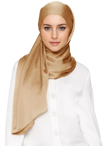Lina & Lily Satin Hijab Kopftuch Schal für Muslimische Frauen in Knitteroptik (Kamel) von Lina & Lily