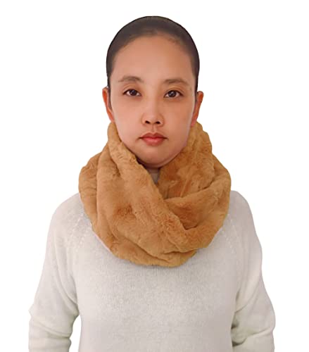 Lina & Lily Winter Loop Schal Snood Damen aus Kunstpelz (Camel) von Lina & Lily