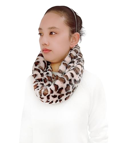 Lina & Lily Winter Loop Schal Snood Damen aus Kunstpelz (Leopard Beige) von Lina & Lily