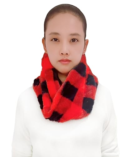 Lina & Lily Winter Loop Schal Snood Damen aus Kunstpelz (Schwarz, Rot) von Lina & Lily