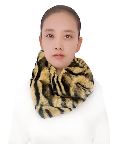 Lina & Lily Winter Loop Schal Snood Damen aus Kunstpelz (Tiger Braun Schwarz) von Lina & Lily