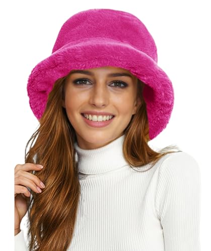 Lina & Lily Winter Pelzmütze Fischerhut Damen Herren aus Kunstfell (Fuchsia) von Lina & Lily
