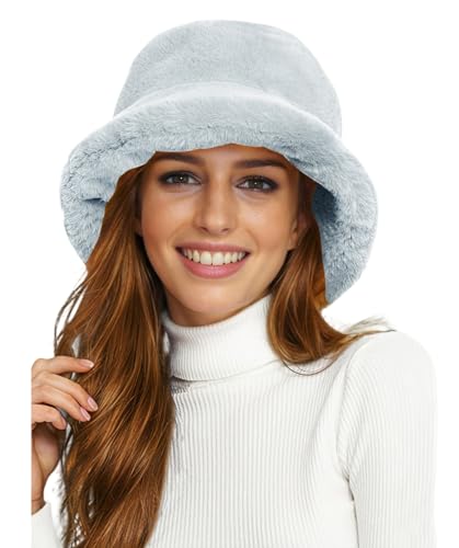 Lina & Lily Winter Pelzmütze Fischerhut Damen Herren aus Kunstfell (Hellblau) von Lina & Lily