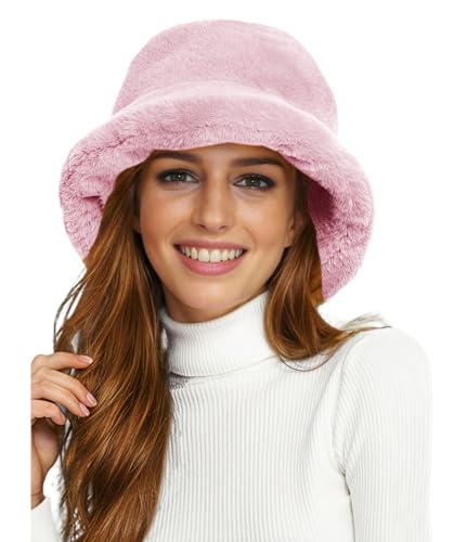 Lina & Lily Winter Pelzmütze Fischerhut Damen Herren aus Kunstfell (Hellrosa) von Lina & Lily
