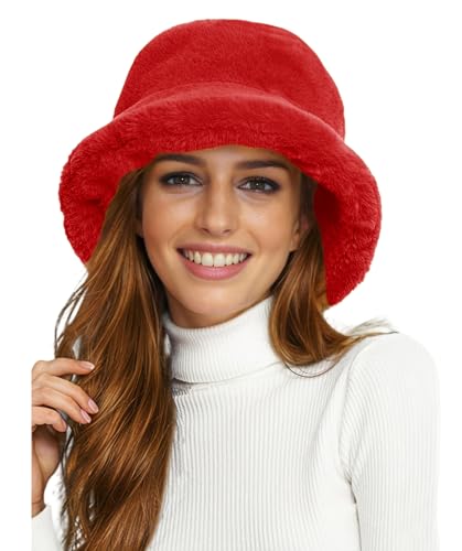 Lina & Lily Winter Pelzmütze Fischerhut Damen Herren aus Kunstfell (Rot) von Lina & Lily
