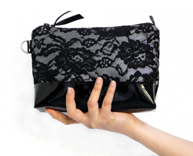 Schwarze Clutch Aus Spitze, Lackleder Clutch, Abendtasche, Hochzeitsparty Brautjungfer Geschenk, Abendtasche von LinaPinAccessories