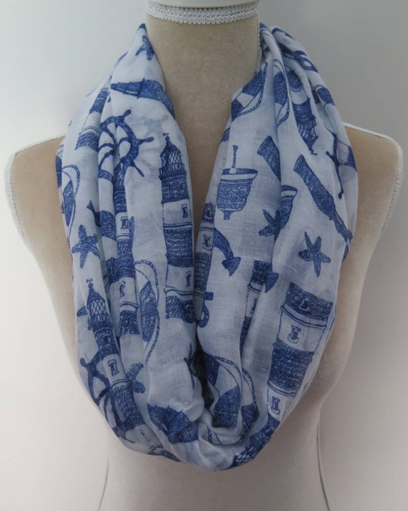 Blau Reise Anker Print Infinity Loop Damen Schal Geschenkideen von LinaScarf