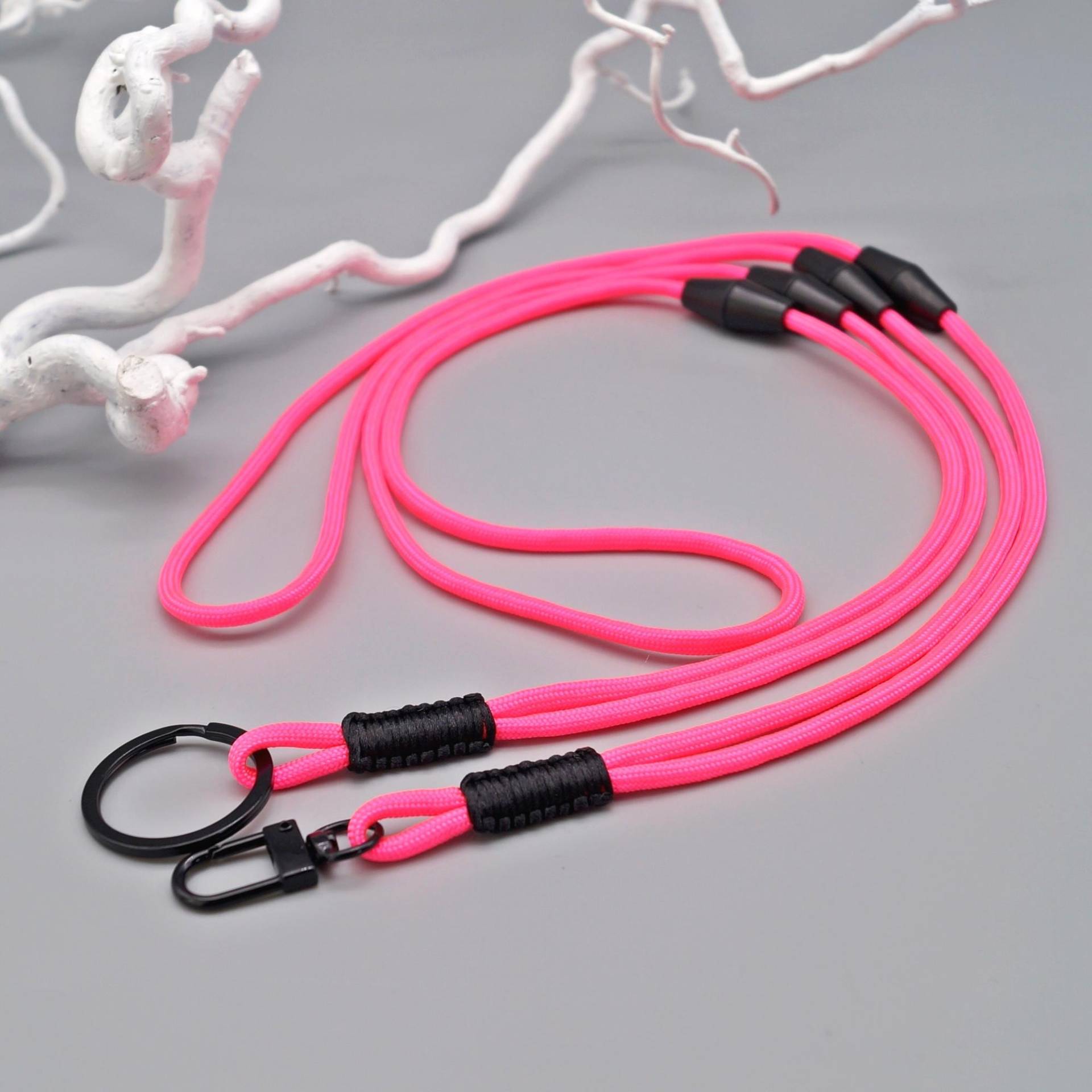 Schlüsselband Lanyard Mit Doppeltem Sicherheitsverschluss - Dadurch in 2 Längen Tragbar Paracord Neon Rosa Auswahl von LinalandDesign