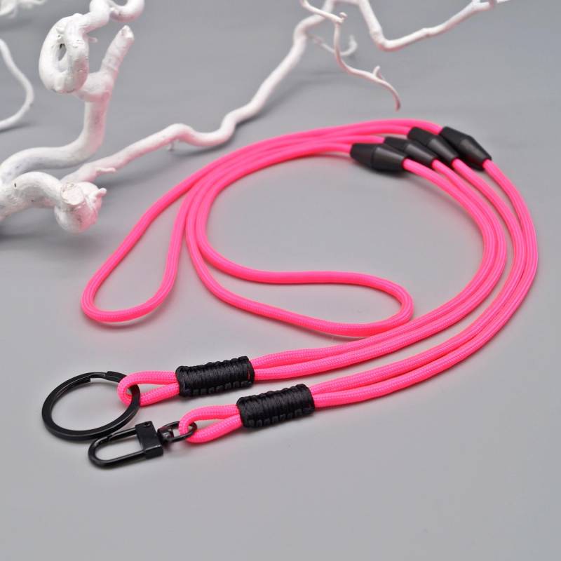 Schlüsselband Lanyard Mit Doppeltem Sicherheitsverschluss - Dadurch in 2 Längen Tragbar Paracord Neon Rosa Auswahl von LinalandDesign